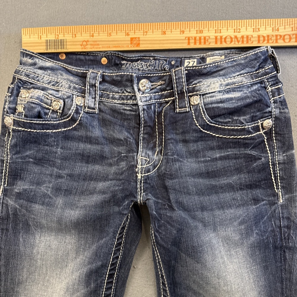 Miss Me Jeans WOMENS 27 Cuffed Capri EMBELISHED RHINE-SEQUINS WHISKERING - Picture 9 of 10